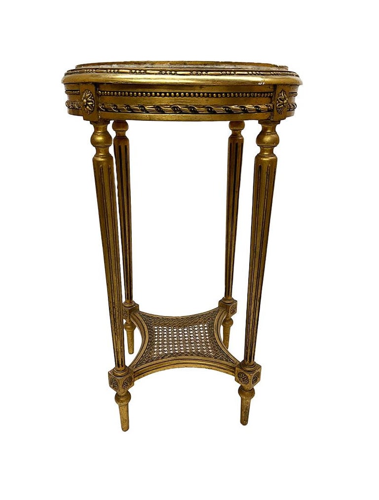Gilded wooden side table with marble top For Sale at 1stDibs