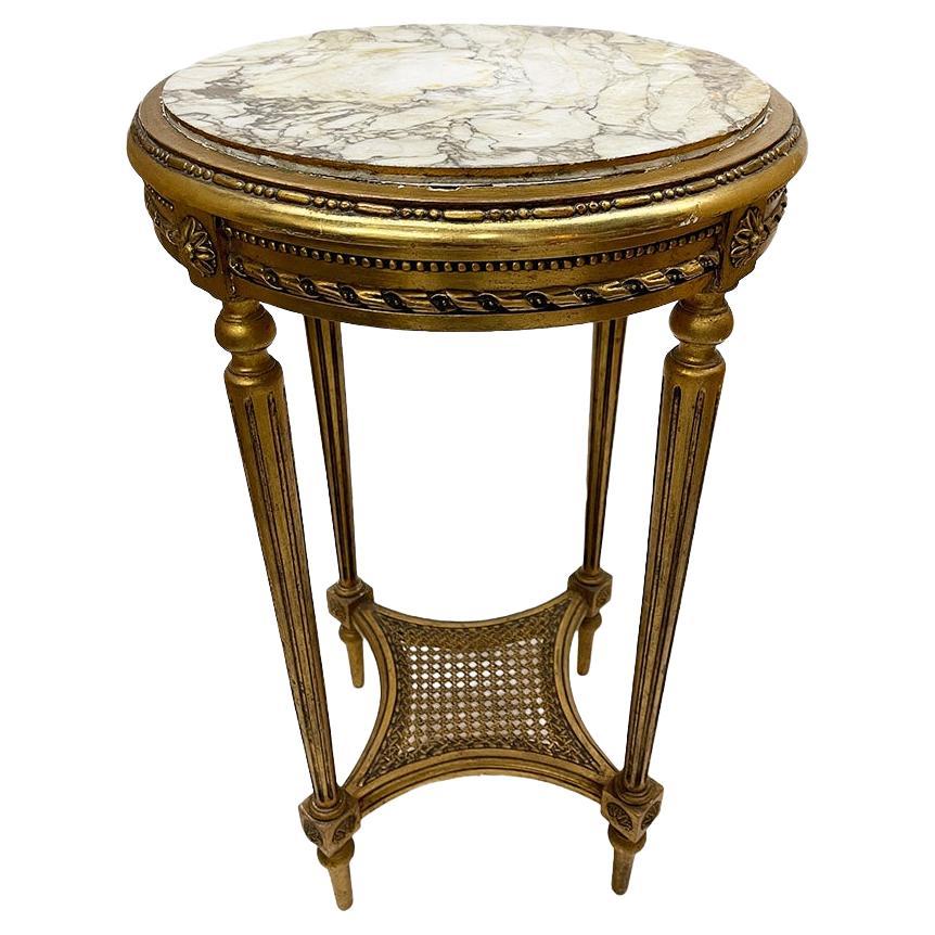 Gilded wooden side table with marble top For Sale