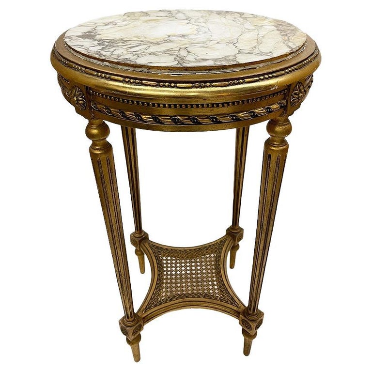 Gilded wooden side table with marble top For Sale at 1stDibs