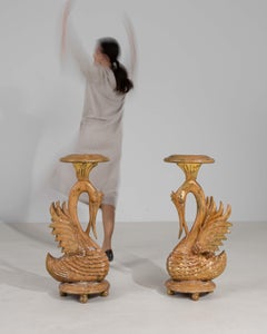 Gilded Wooden Swan Pedestals, Italian, 20th Century, Solid Joinery