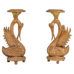 Gilded Wooden Swan Pedestals, Italian, 20th Century, Solid Joinery