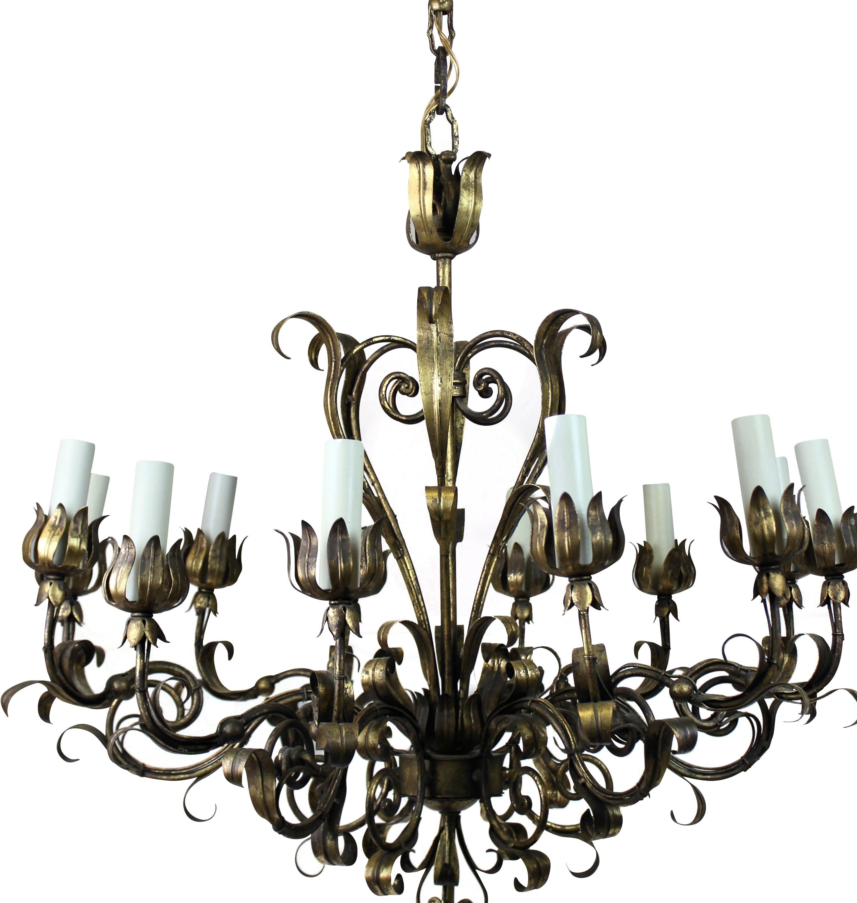 Italian Gilded Wrought Iron Chandelier