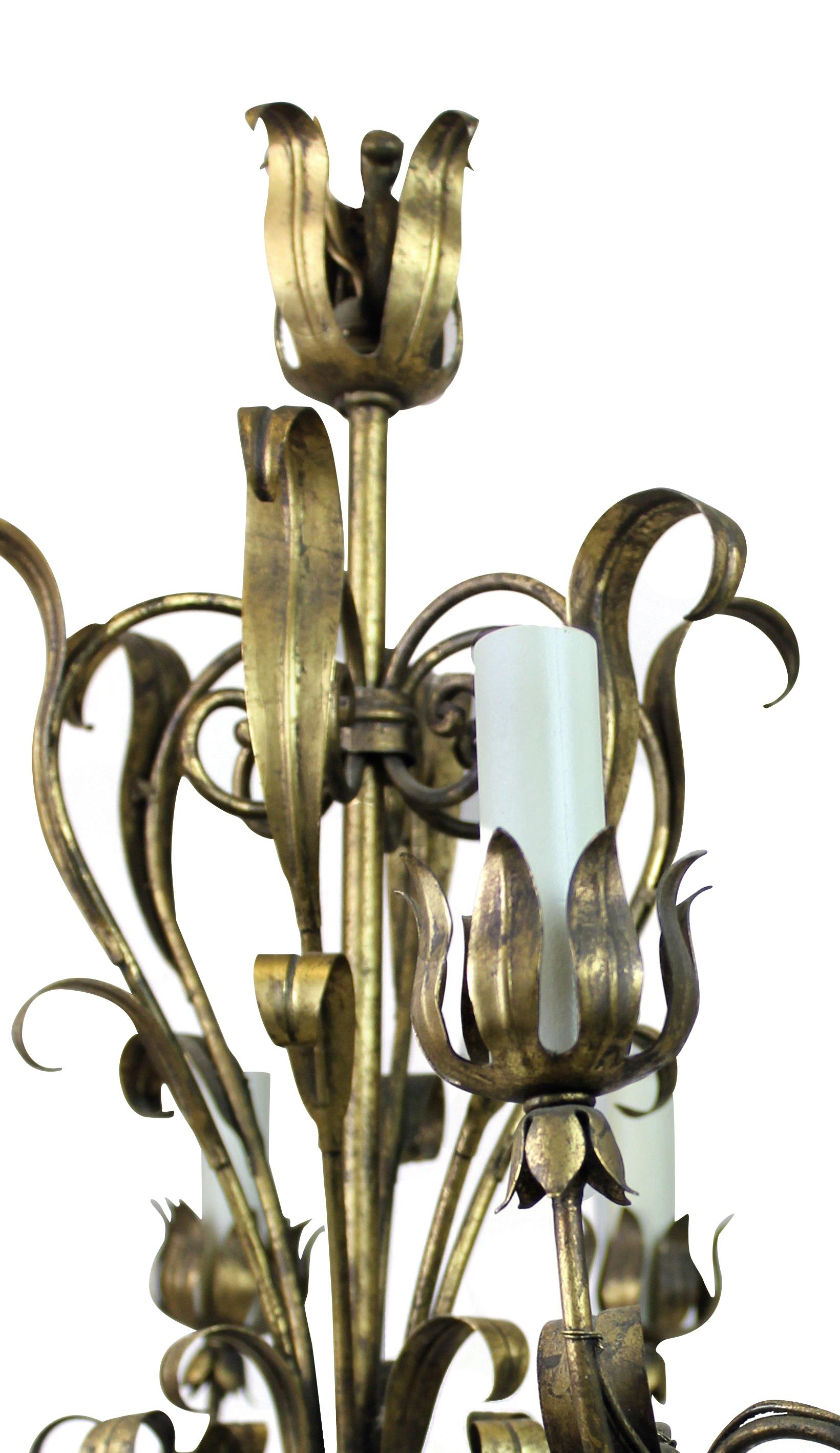 Gilded Wrought Iron Chandelier In Good Condition In London, GB