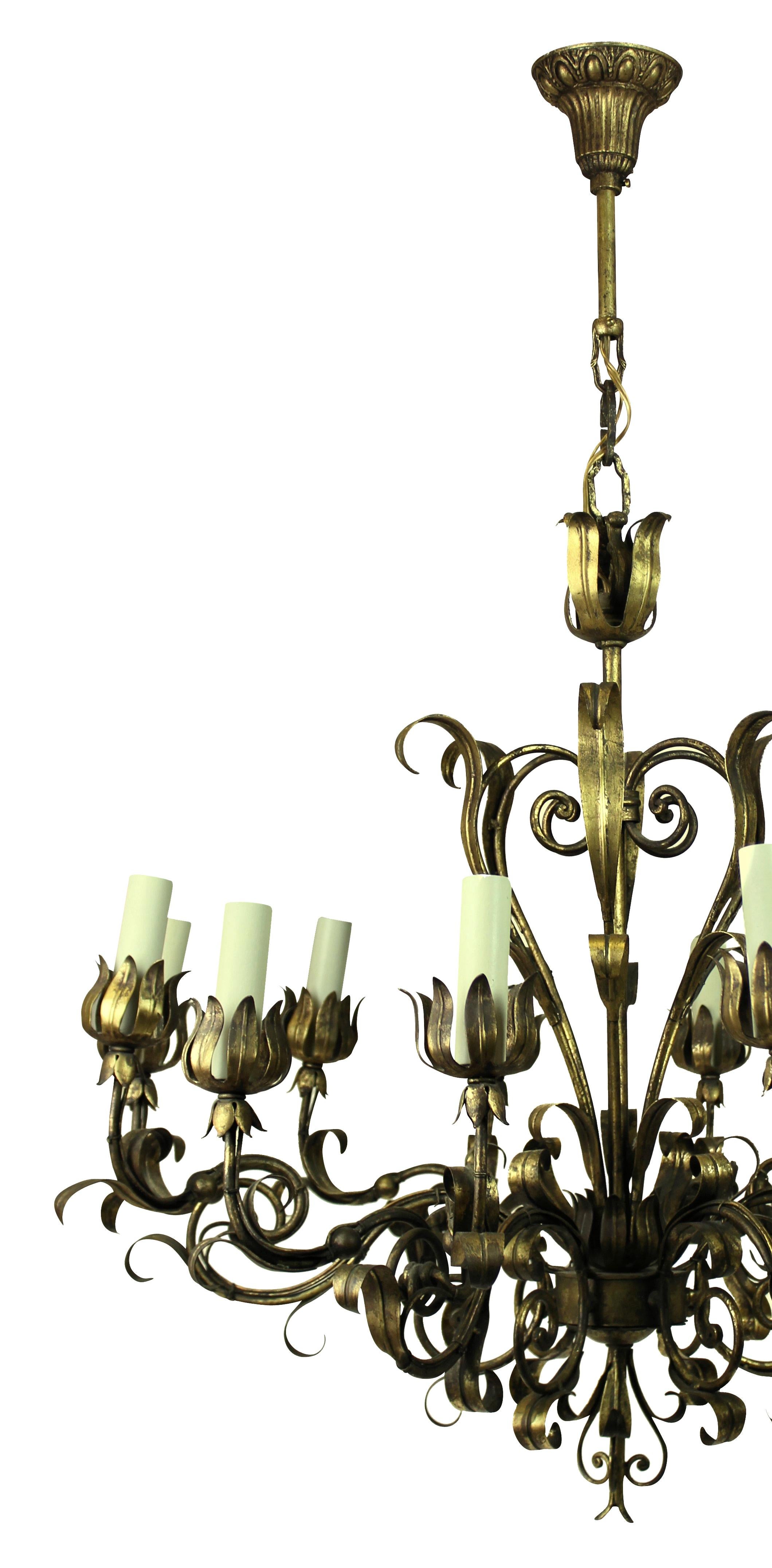 Gilded Wrought Iron Chandelier In Good Condition In London, GB