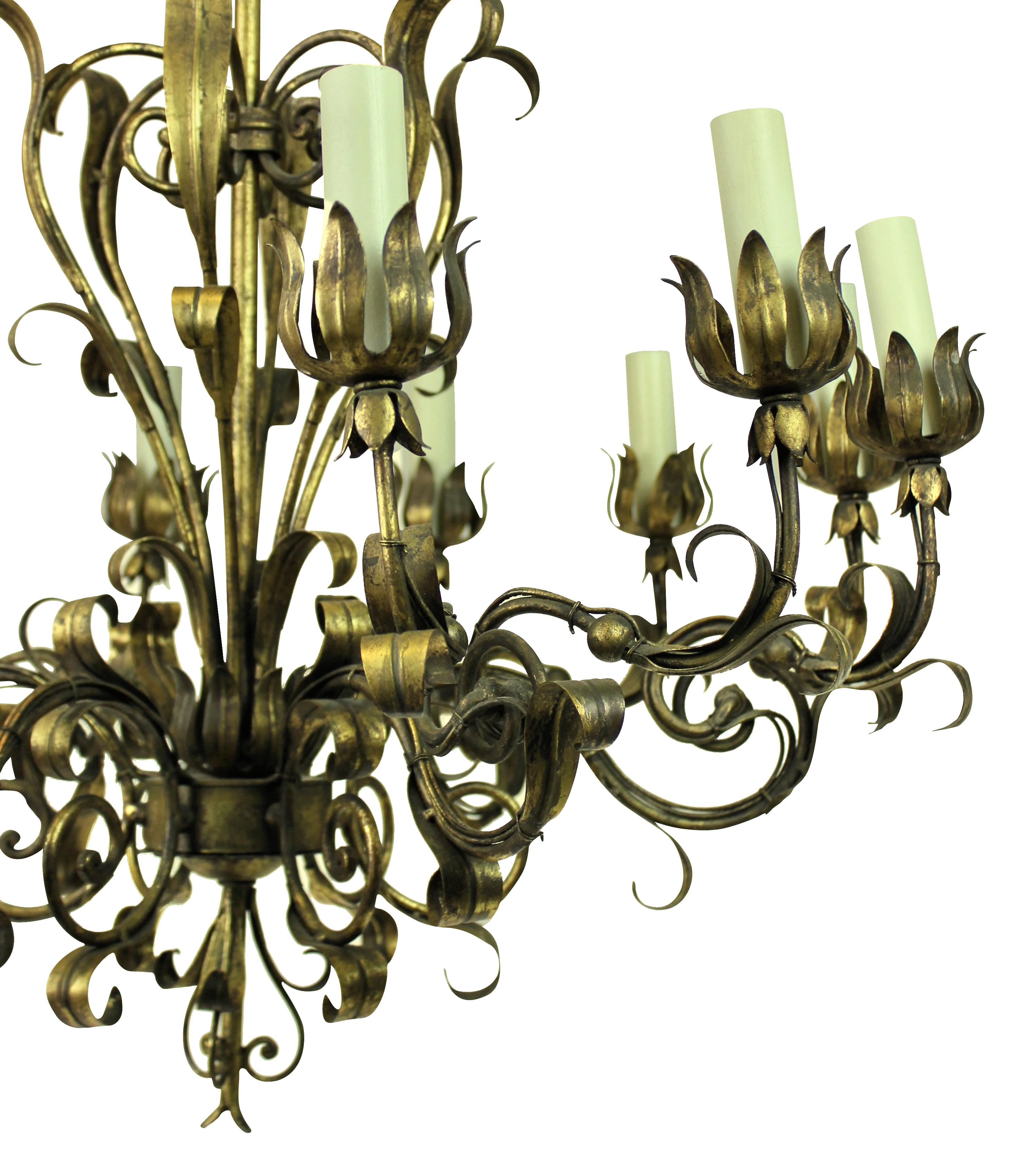 Gilded Wrought Iron Chandelier In Good Condition In London, GB