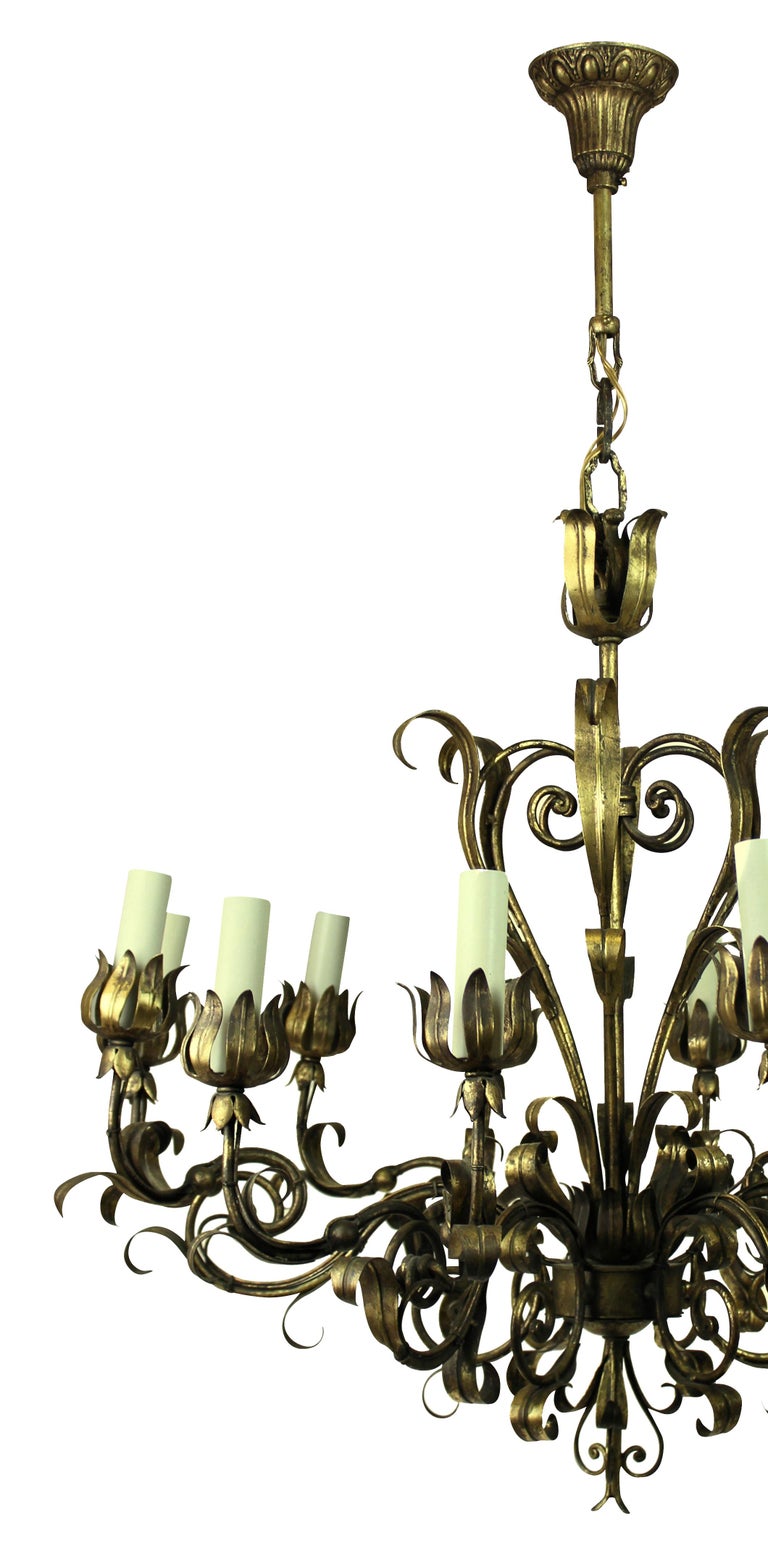Gilded Wrought Iron Chandelier For Sale at 1stDibs