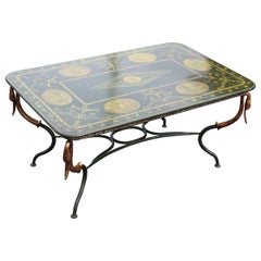 Gilded Wrought Iron Painted Metal Top French Empire Coffee Table Circa 1920s Era