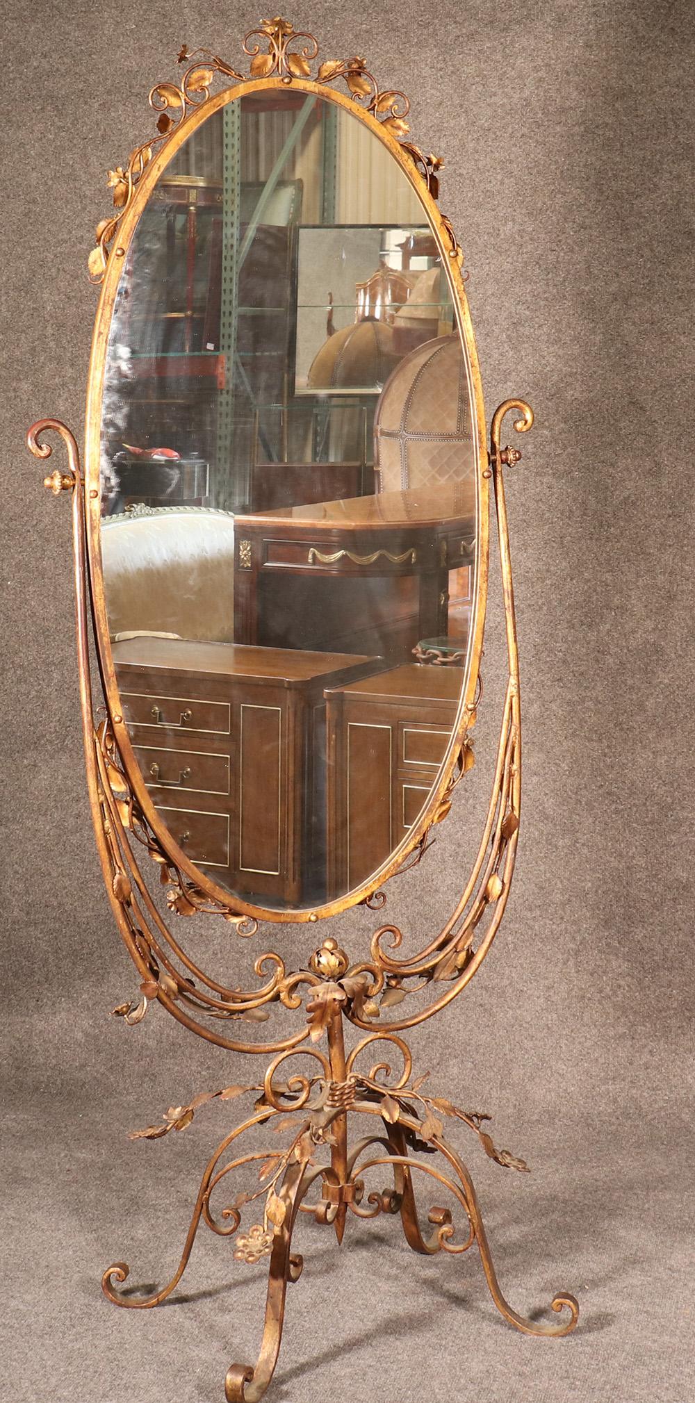 Metal Gilded Wrought Iron Tole Double Sided Wedding Shop Cheval Mirror, circa 1920s
