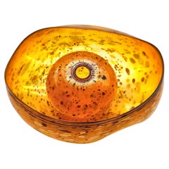 Gilded yellow basket pair with oxblood lips wrap, by Dale Chihuly, Seattle, 1992