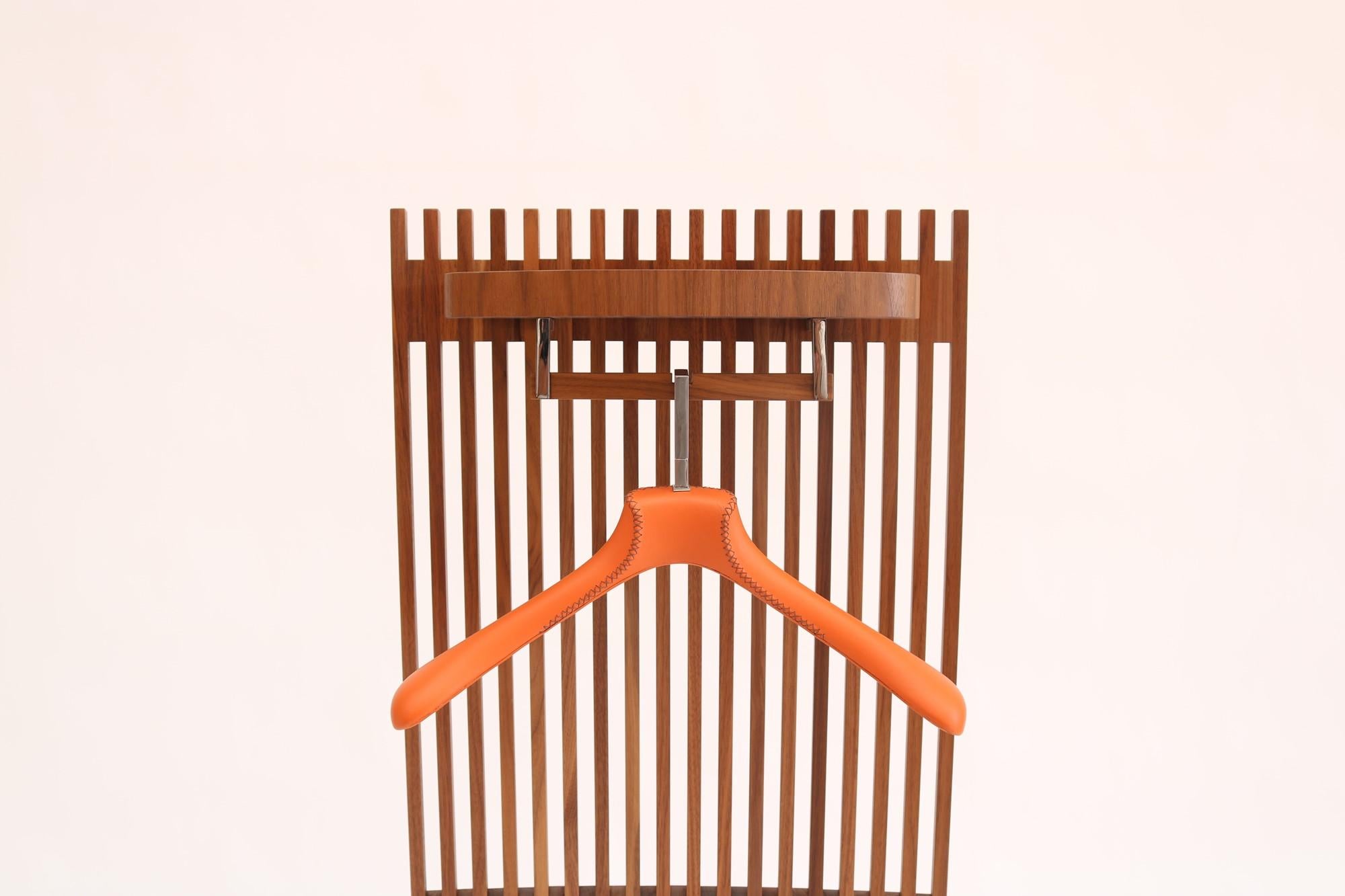 Contemporary Gildo Walnut and leather Valet Stand contemporary design  by Giordano Viganò For Sale