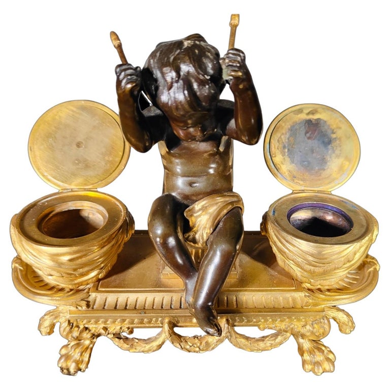 Giled Bronze Inkwell Signed: by Maison Millet For Sale at 1stDibs