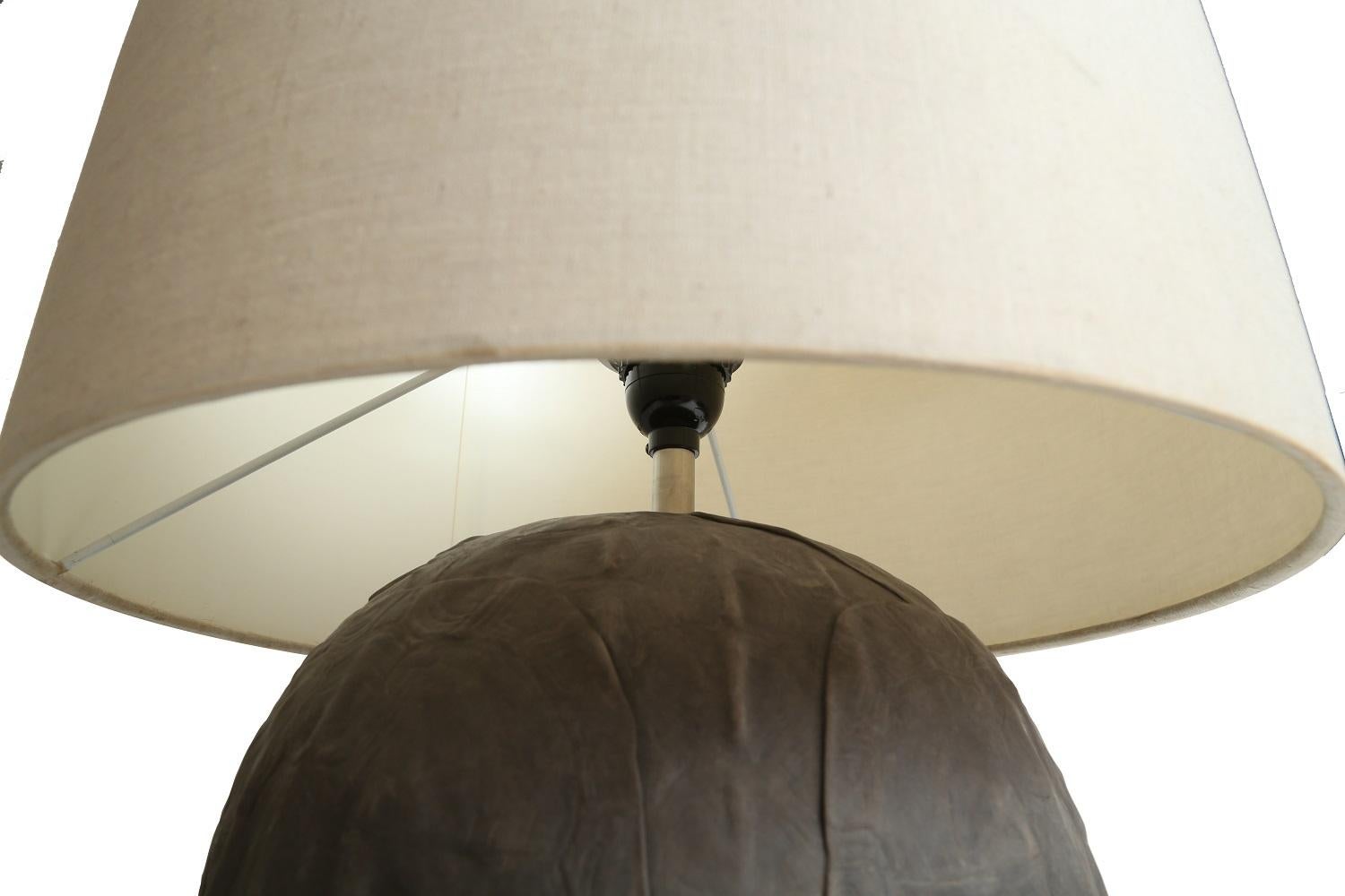 French Giles Caffier Turtle Molded Ceramic Round Table Lamp, Made in Paris