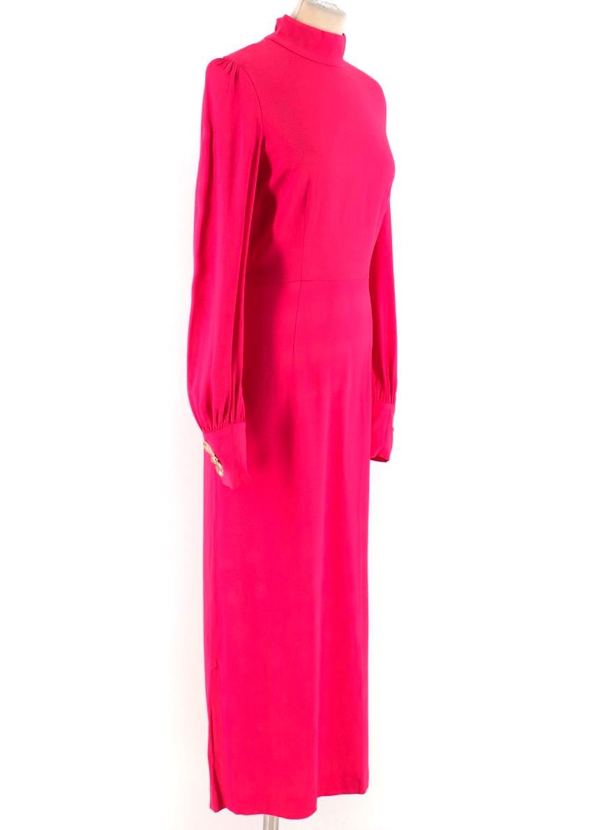 Giles fuschia-pink high-neck dress

- Fuschia-pink, lightweight crepe 
- High neck, long gathered sleeves 
- Gold-tone metal floral embellished cuffs
- Centre-back zip fastening 

Please note, these items are pre-owned and may show some signs of