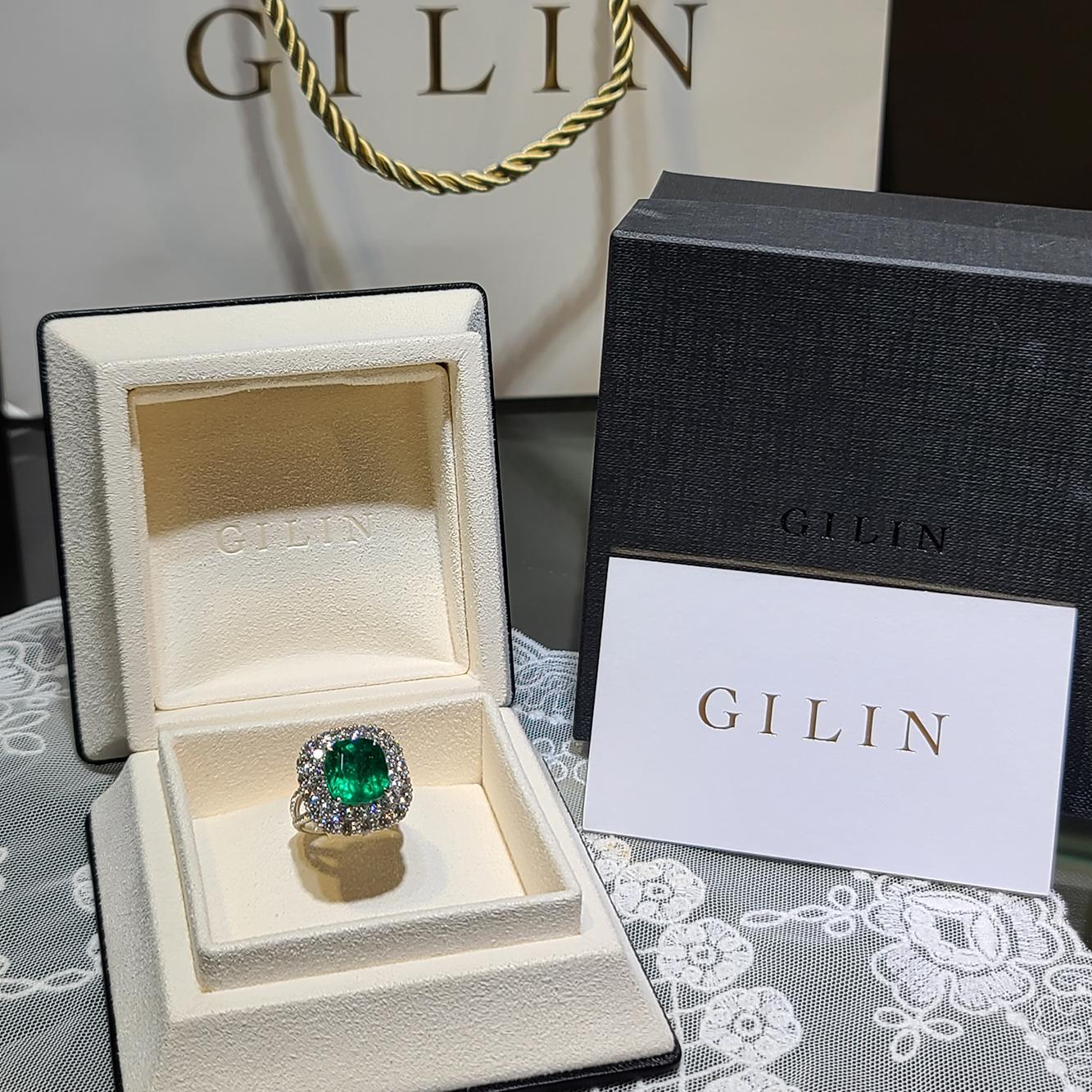 GILIN 18 K Weißgold 5,28 Karat Muzo Columbian Smaragd Diamant Cocktail-Ring im Angebot 2