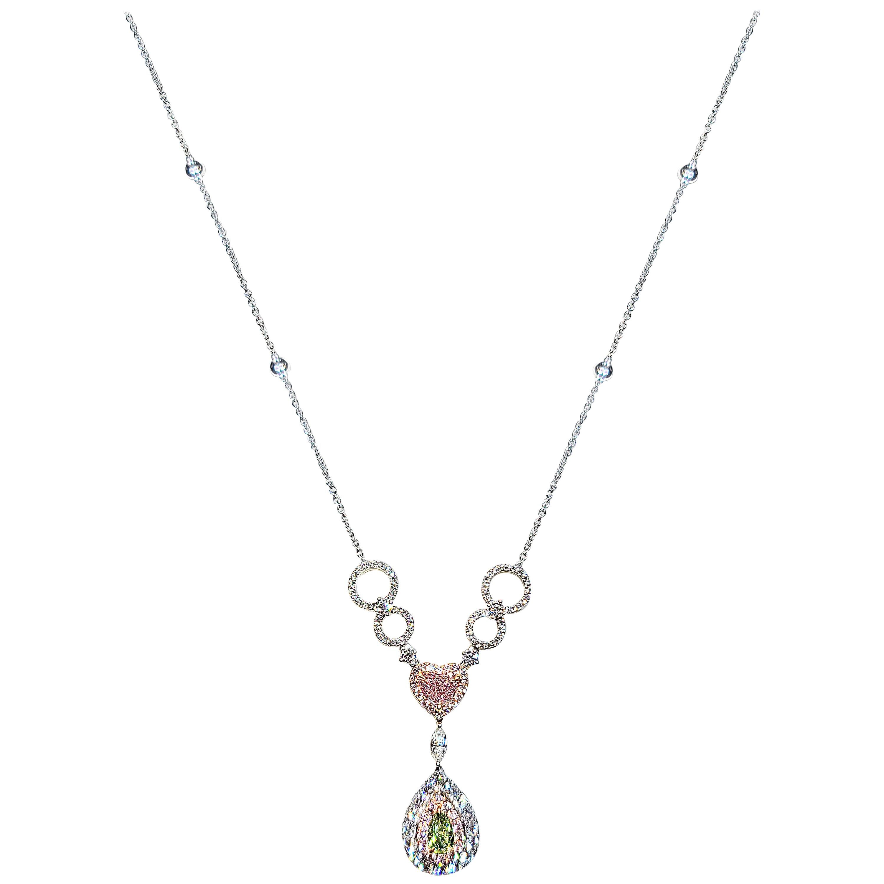 Gilin 18 Karat Light Pink and Fancy Yellow-Green Diamond Necklace For Sale