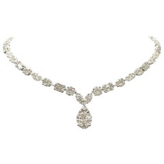 Antique GILIN 18 Karat White Gold 14.14 Carts Classic White Diamond Necklace