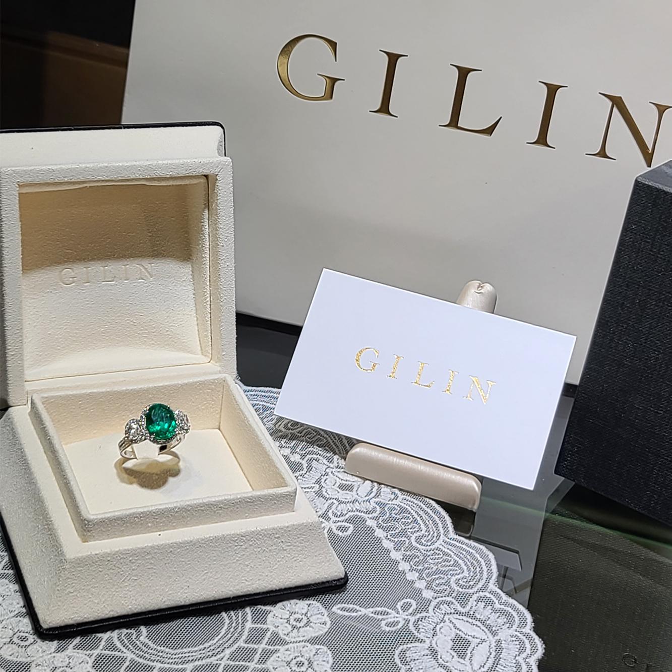 Brilliant Cut GILIN 18 Karat White Gold 3.99 Carat Emerald Diamond Ring For Sale