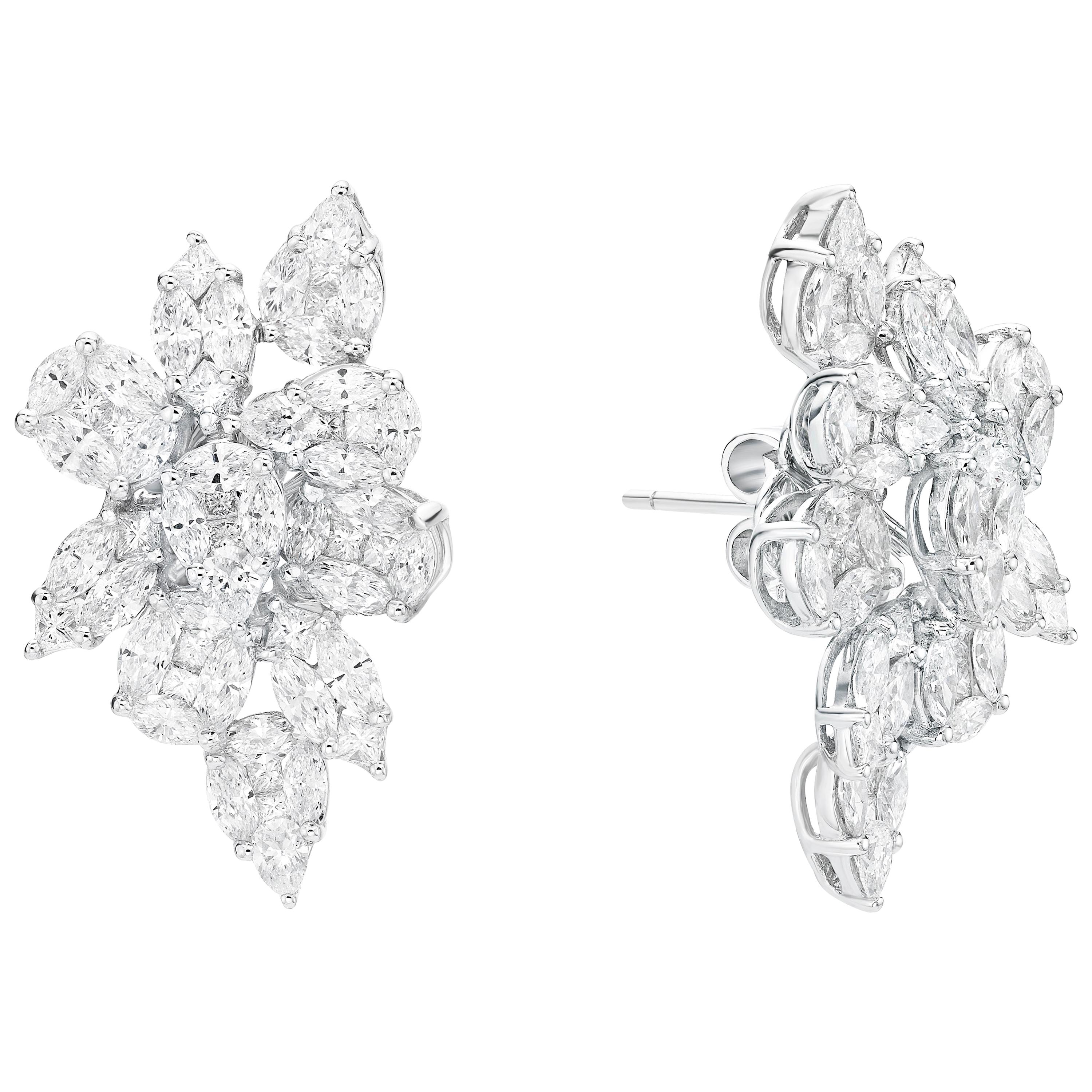 GILIN 18 Karat White Gold Harry Winston Style 8.67 Ct Cluster Diamond Earrings