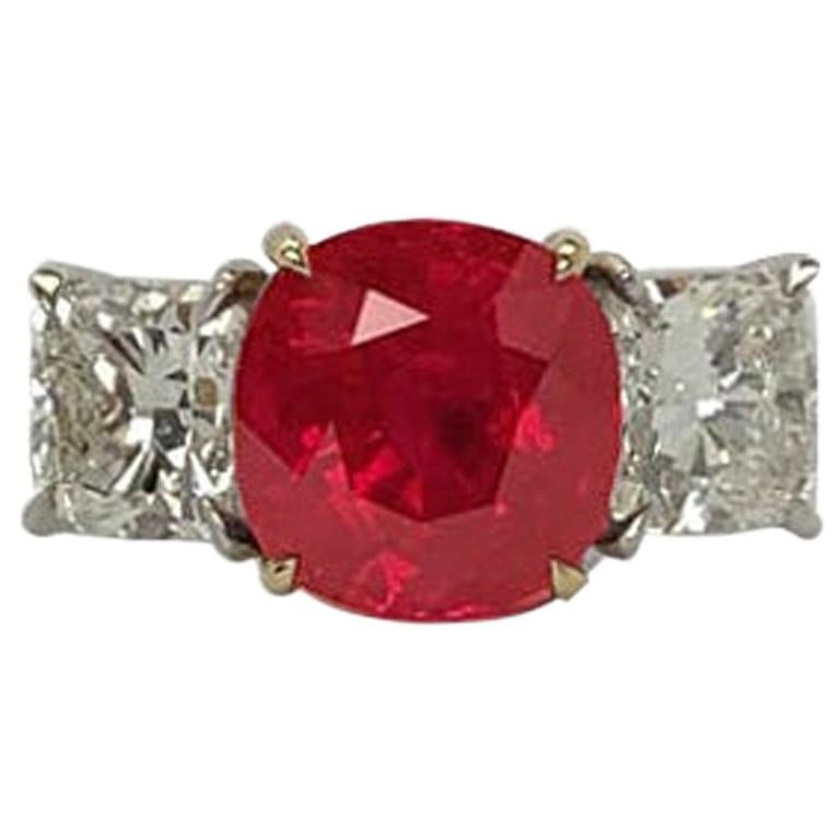 GILIN 18 Kt 5.013 Carat SSEF Certified Burma No Heat Ruby Diamond Solitaire Ring For Sale