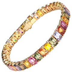 GILIN Bracelet en or rose 18 carats avec saphirs multicolores et diamants taille baguette