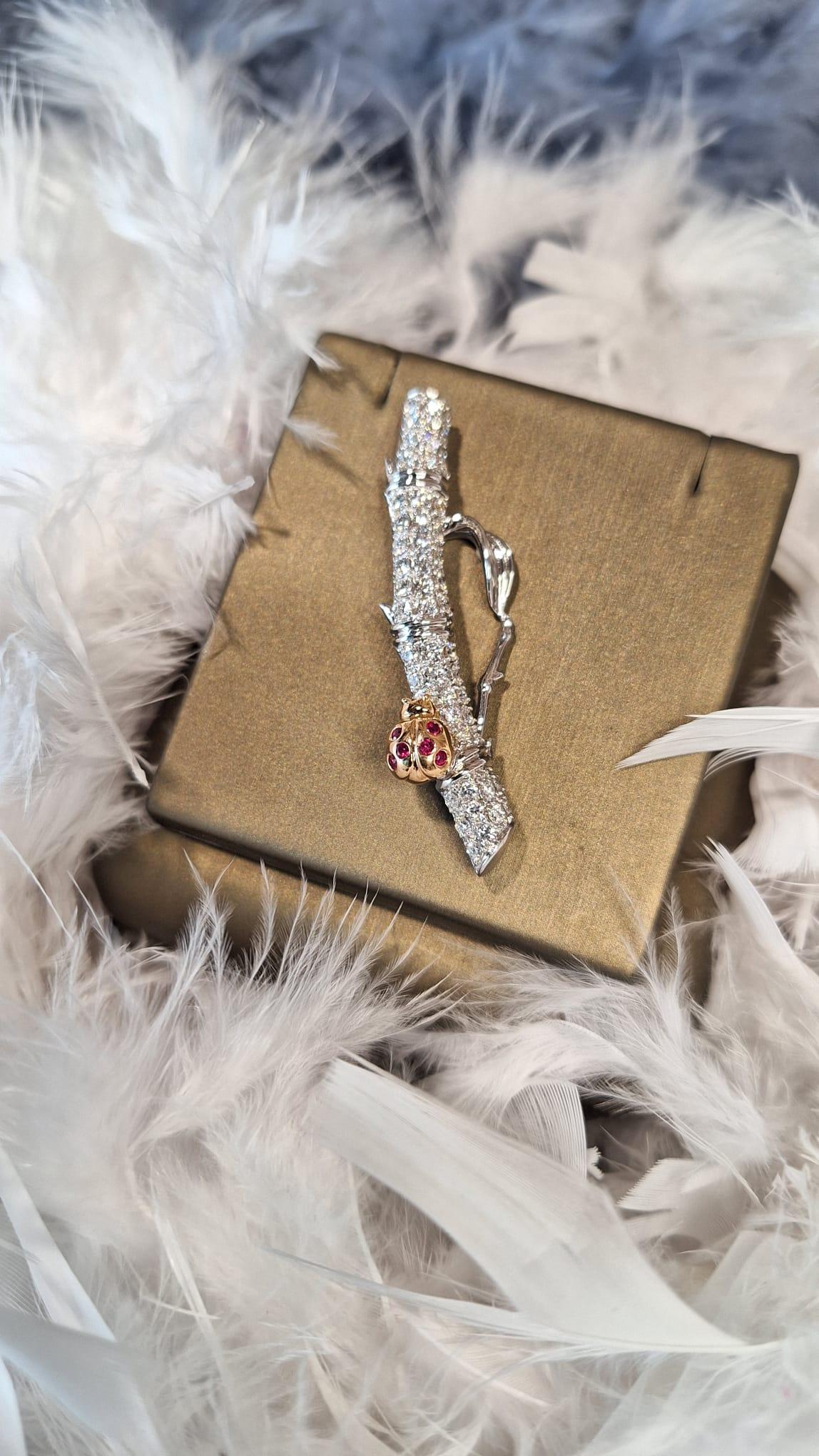 GILIN 18K White Gold Diamond Brooch with Ruby For Sale 1