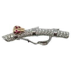 GILIN 18K White Gold Diamond Brooch with Ruby