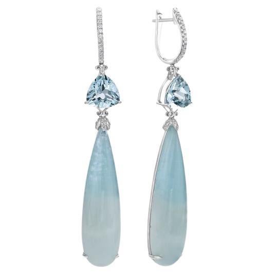 GILIN 18K White Gold Diamond Earring with Aquamarine