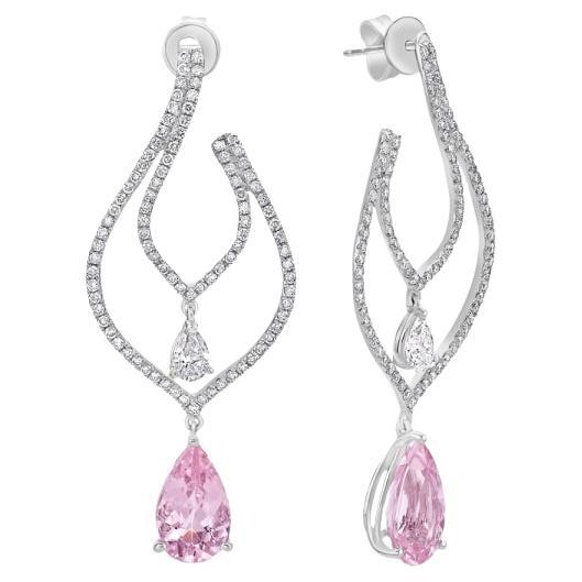 Boucles d'oreilles en or blanc 18 carats avec diamants et morganite