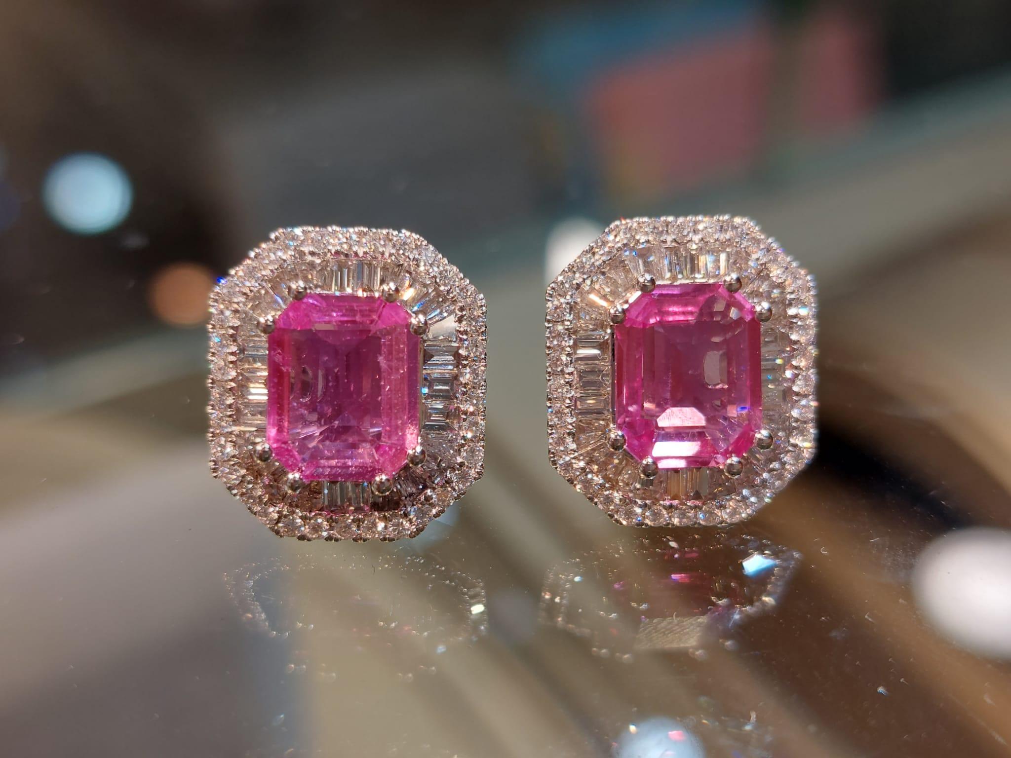 GILIN 18K White Gold Diamond Earring with Pink Sapphire For Sale 5