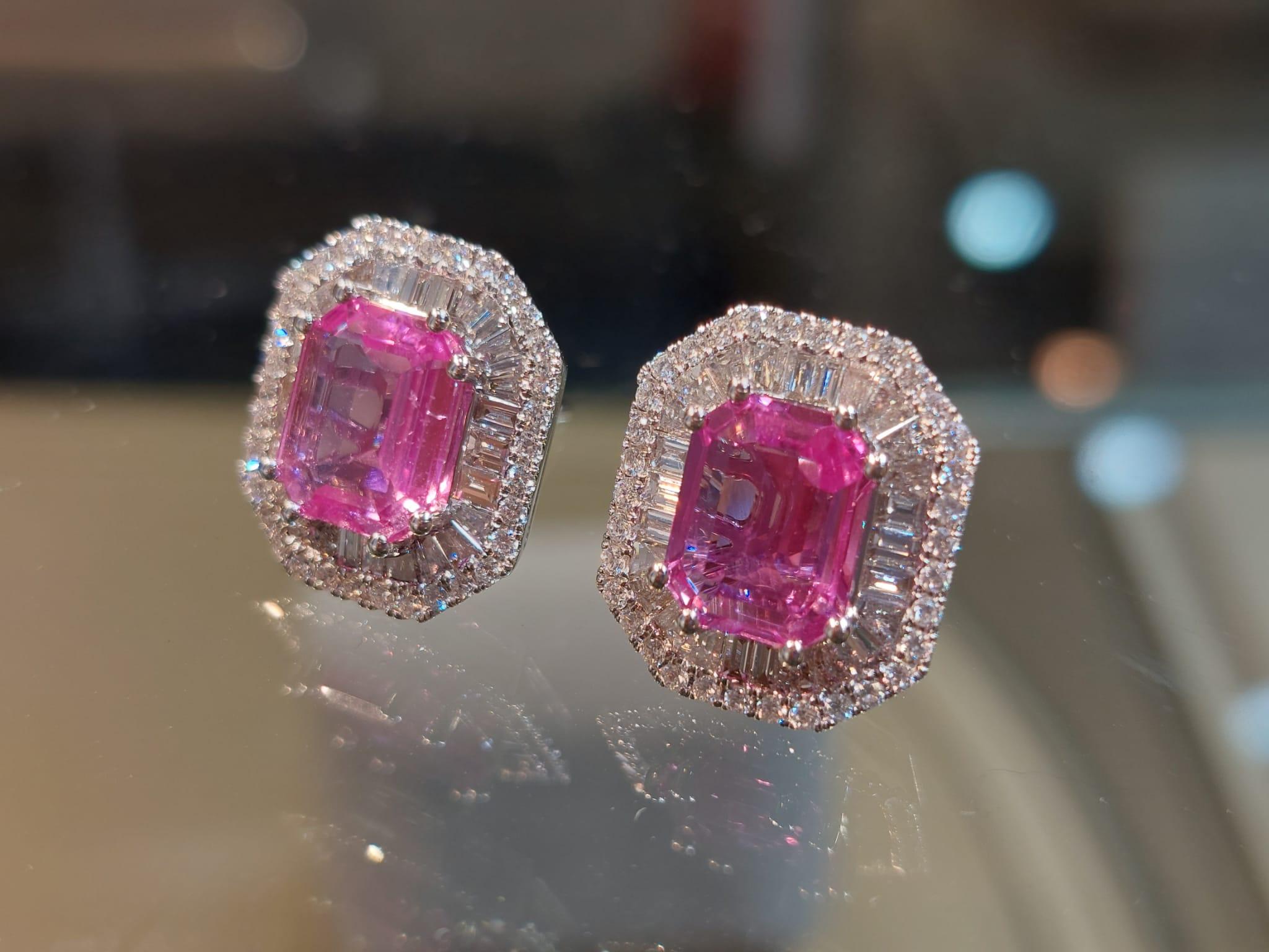 GILIN 18K White Gold Diamond Earring with Pink Sapphire For Sale 6
