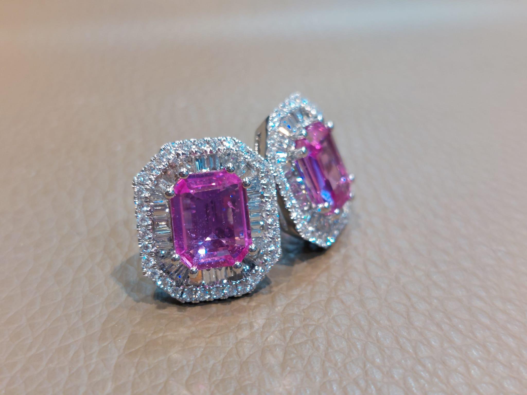 GILIN 18K White Gold Diamond Earring with Pink Sapphire For Sale 7