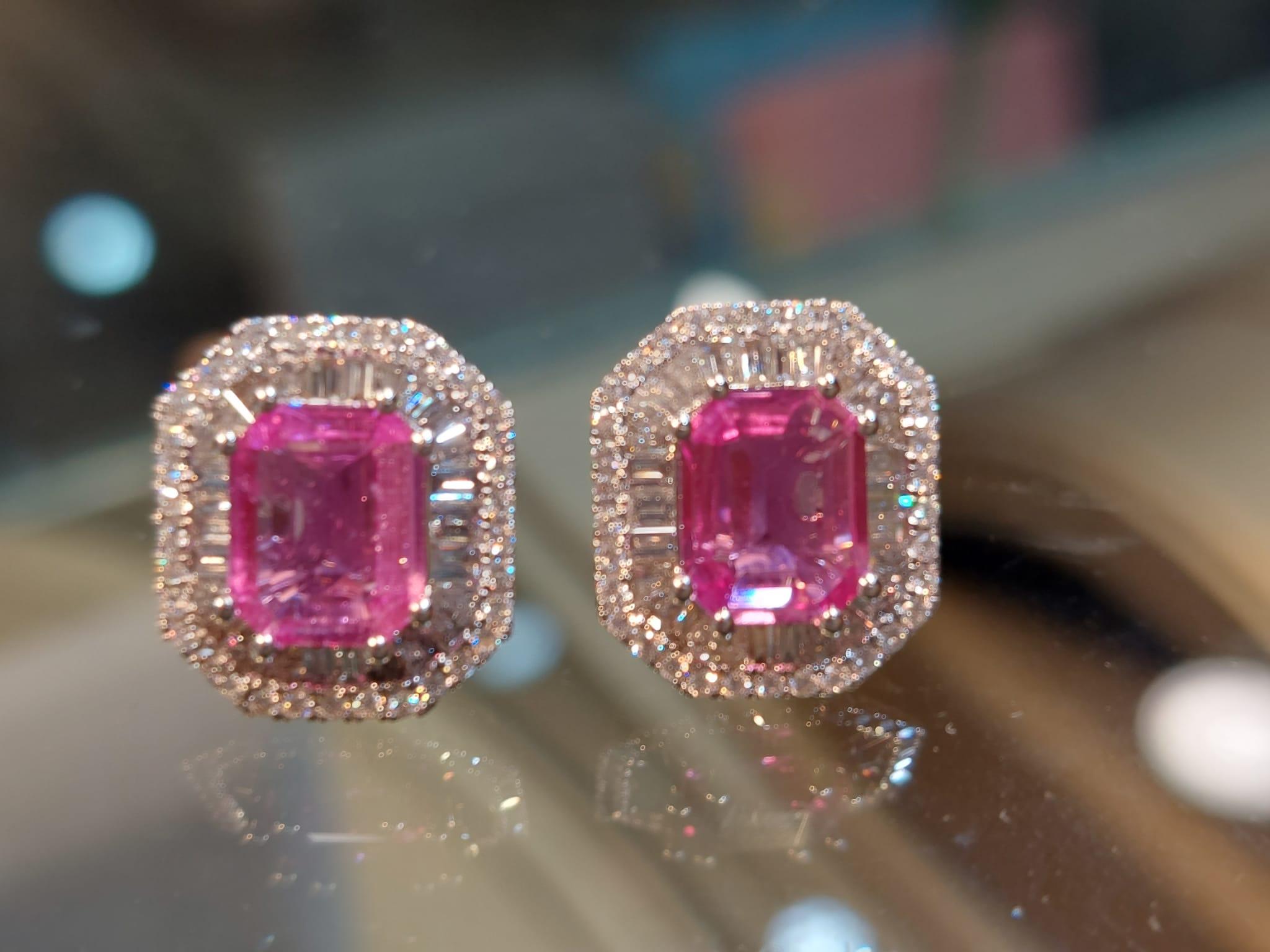 GILIN 18K White Gold Diamond Earring with Pink Sapphire For Sale 8