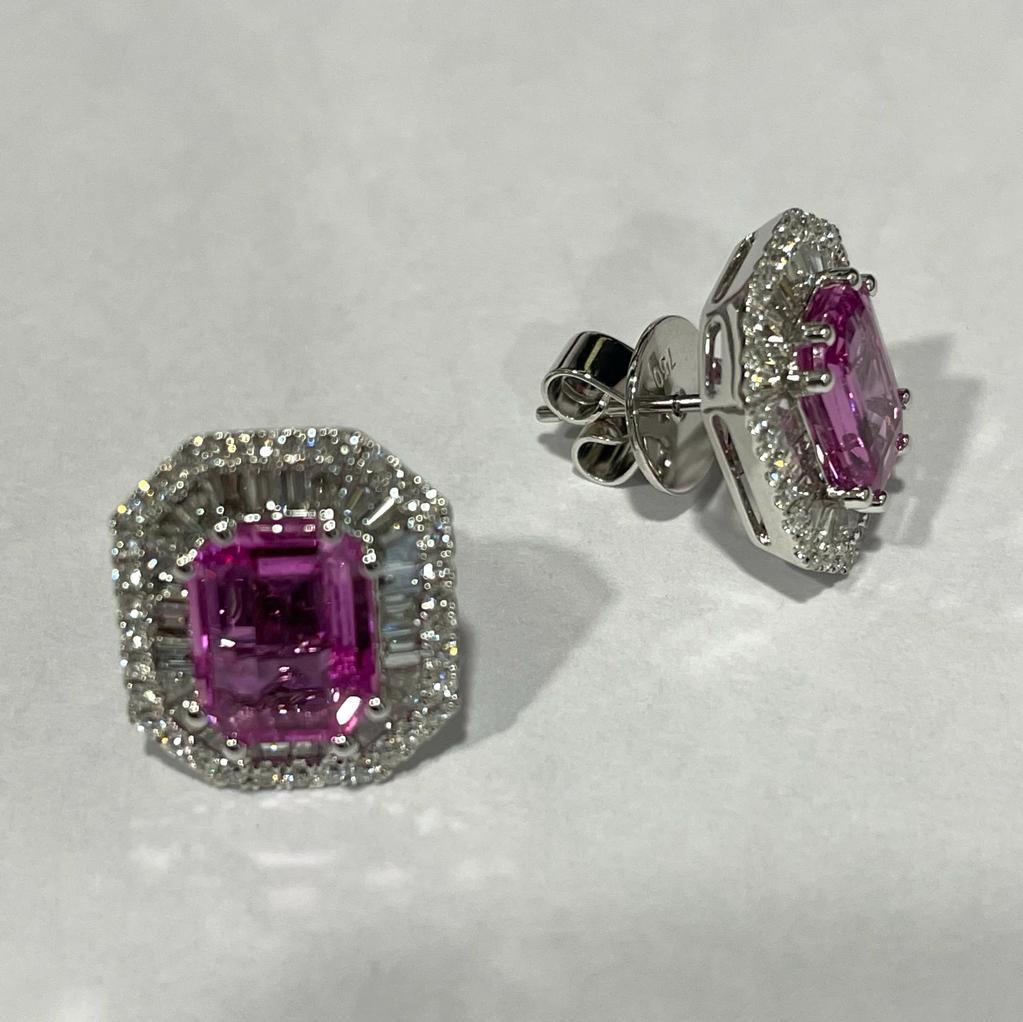 Pink sapphires are recognized symbolizing good fortune, power through hardships, intense love and compassion, and subtle elegance.

The earring setting with center pink sapphire total weight 4.13 carat, the diamond total weight 1.66 carat, made in