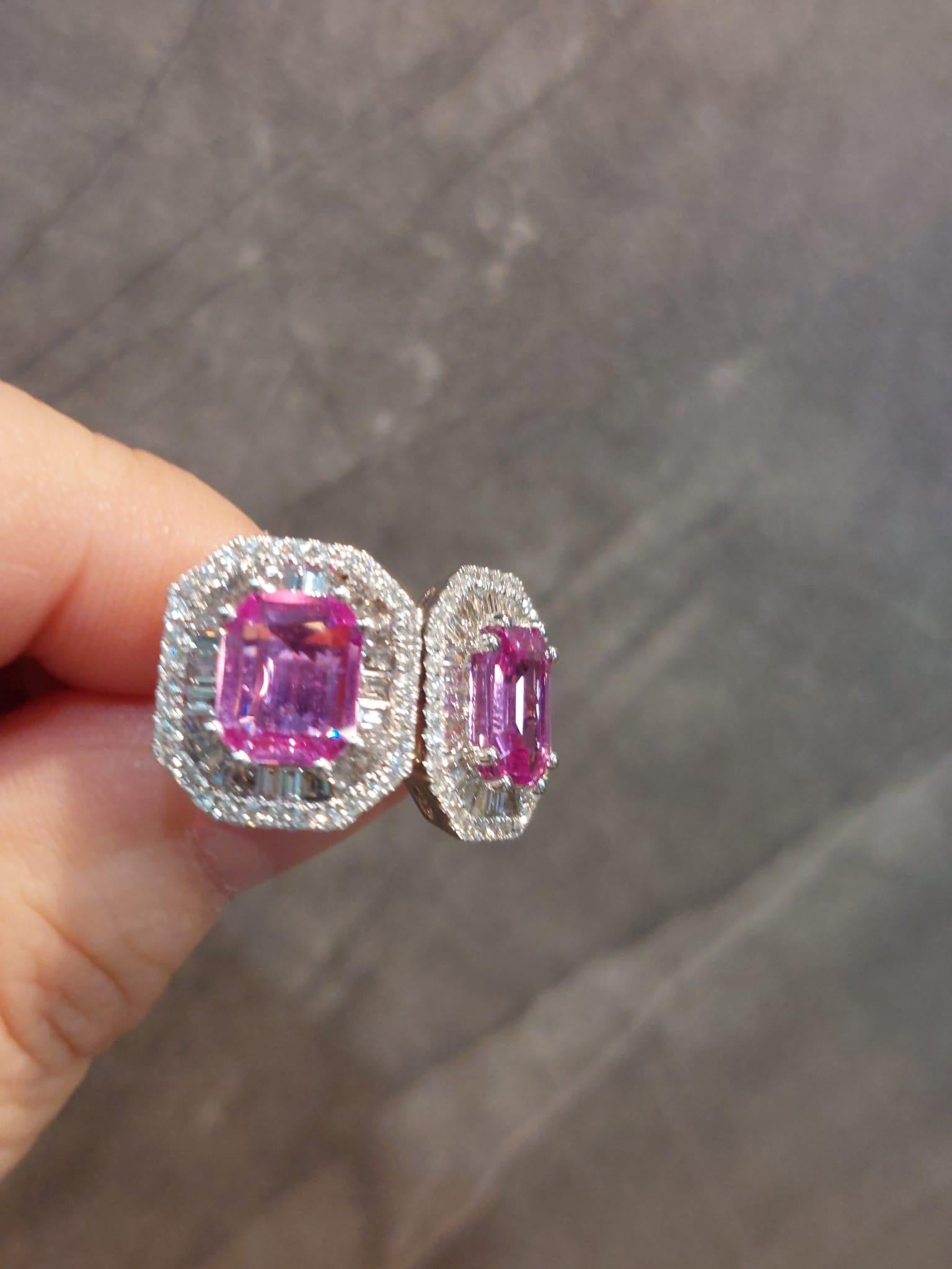 Modern GILIN 18K White Gold Diamond Earring with Pink Sapphire For Sale