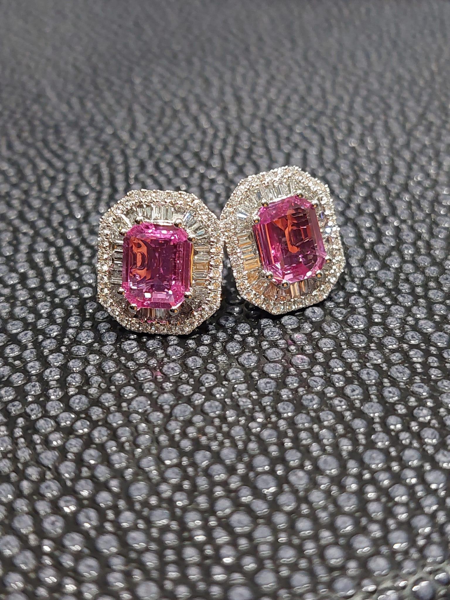 GILIN 18K White Gold Diamond Earring with Pink Sapphire In New Condition For Sale In Central, HK
