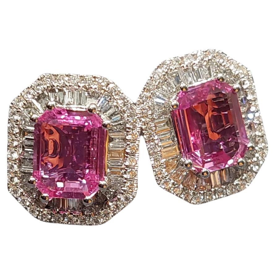 GILIN 18K White Gold Diamond Earring with Pink Sapphire For Sale