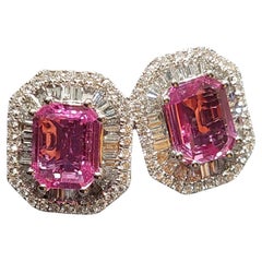 GILIN 18K White Gold Diamond Earring with Pink Sapphire