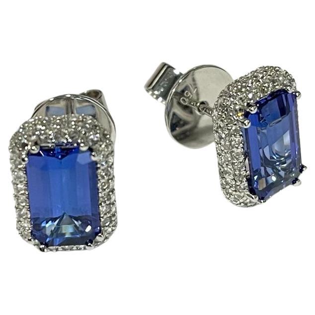 GILIN 18K White Gold Diamond Earring with Tanzanite For Sale