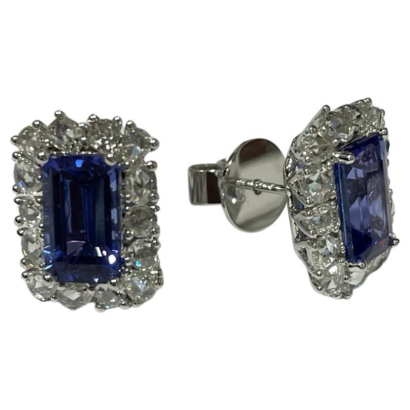 GILIN 18K White Gold Diamond Earring with Tanzanite For Sale