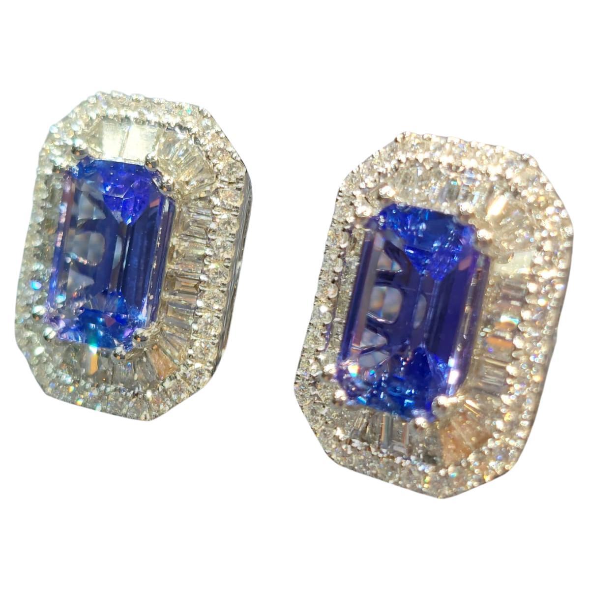 GILIN 18K White Gold Diamond Earring with Tanzanite For Sale