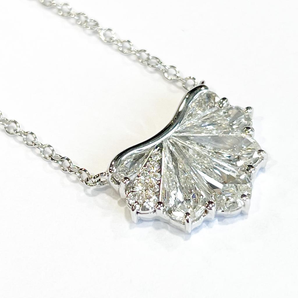 Women's or Men's GILIN 18K White Gold Diamond Pendant Necklace For Sale