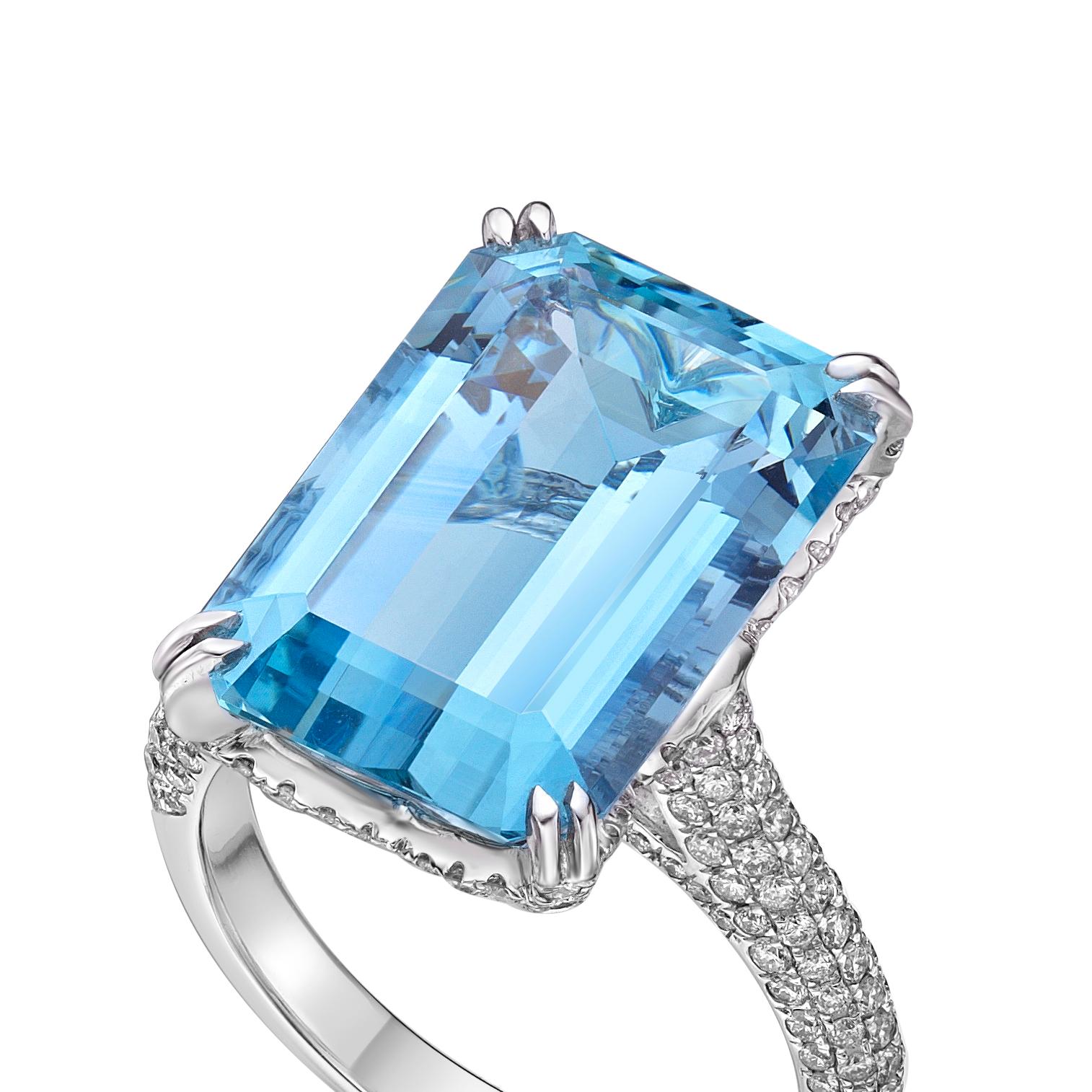GILIN 18K White Gold Diamond Ring with Aquamarine For Sale 1