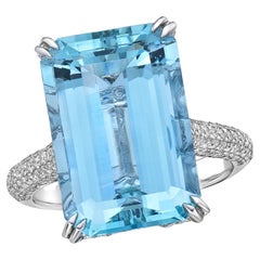 GILIN 18K White Gold Diamond Ring with Aquamarine