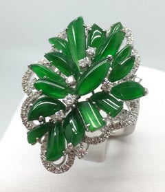 GILIN 18K White Gold Diamond Ring with Jade