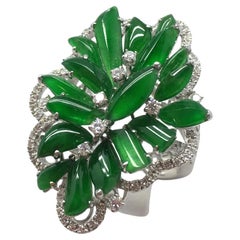 GILIN 18K White Gold Diamond Ring with Jade