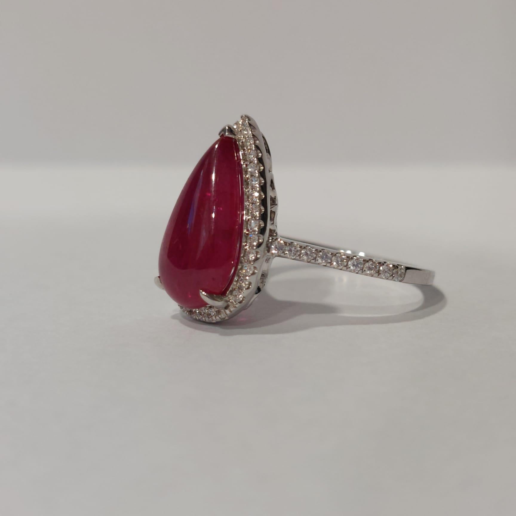 Modern Gilin 18k White Gold Diamond Ring with Pear Shape Ruby For Sale