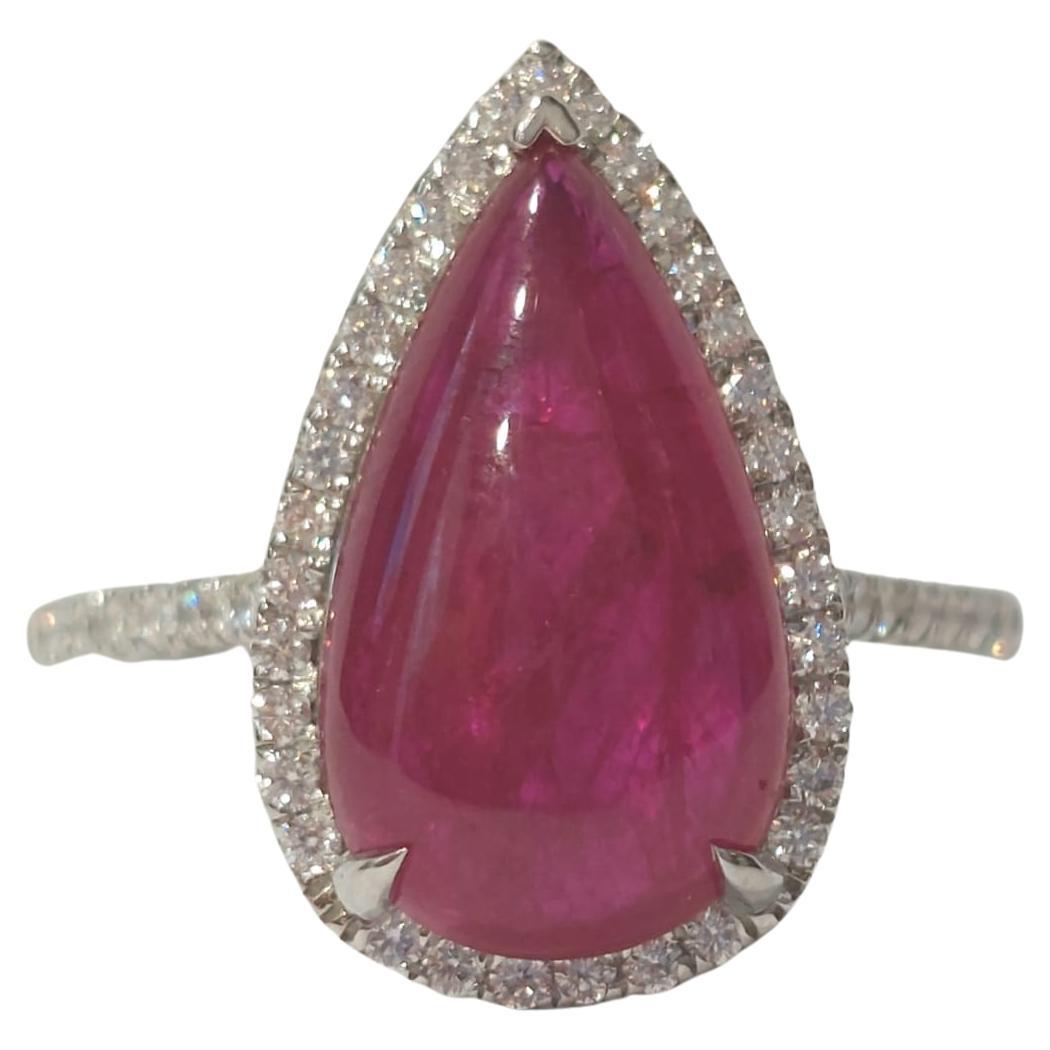 Gilin 18k White Gold Diamond Ring with Pear Shape Ruby