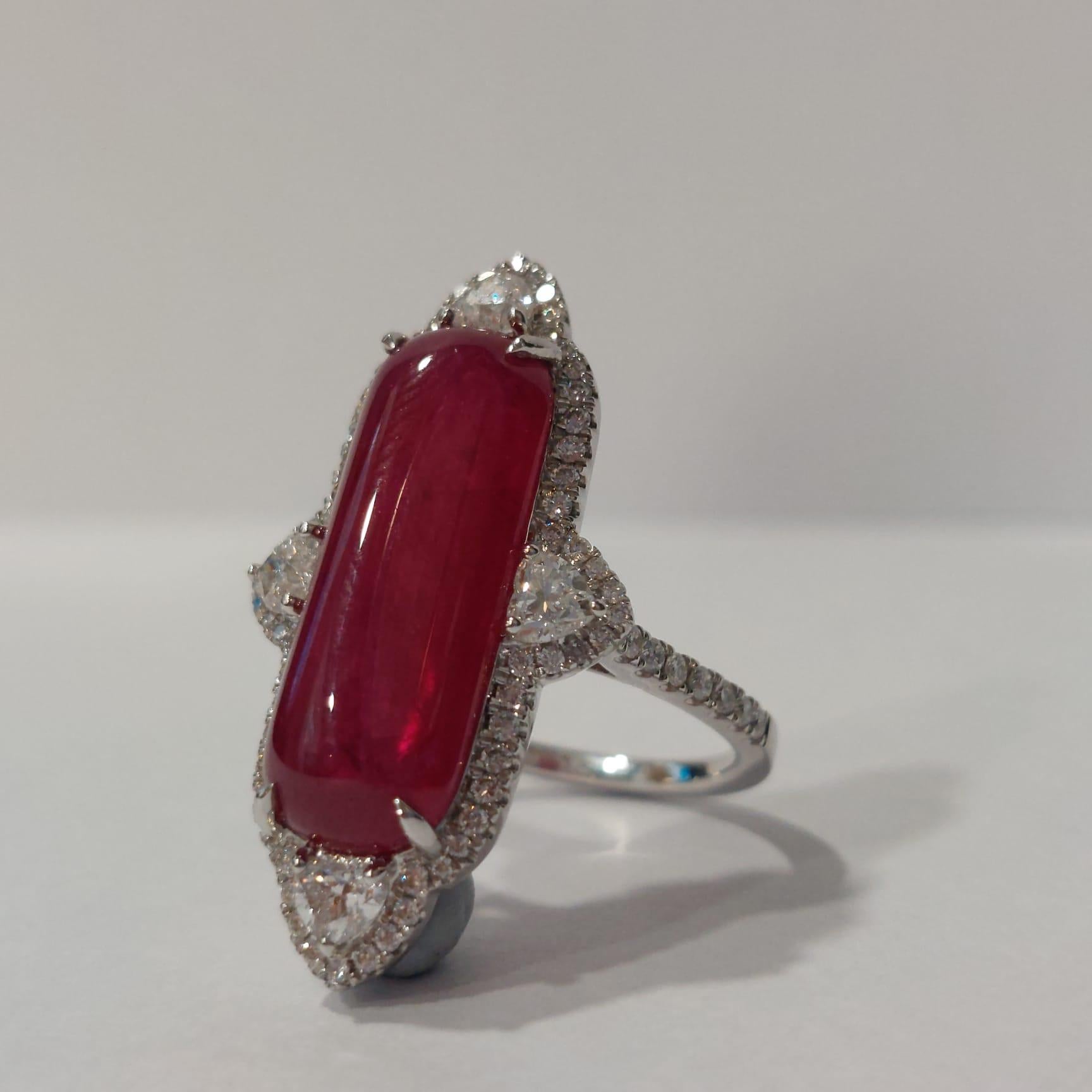 Modern Gilin 18k White Gold Diamond Ring with Ruby For Sale
