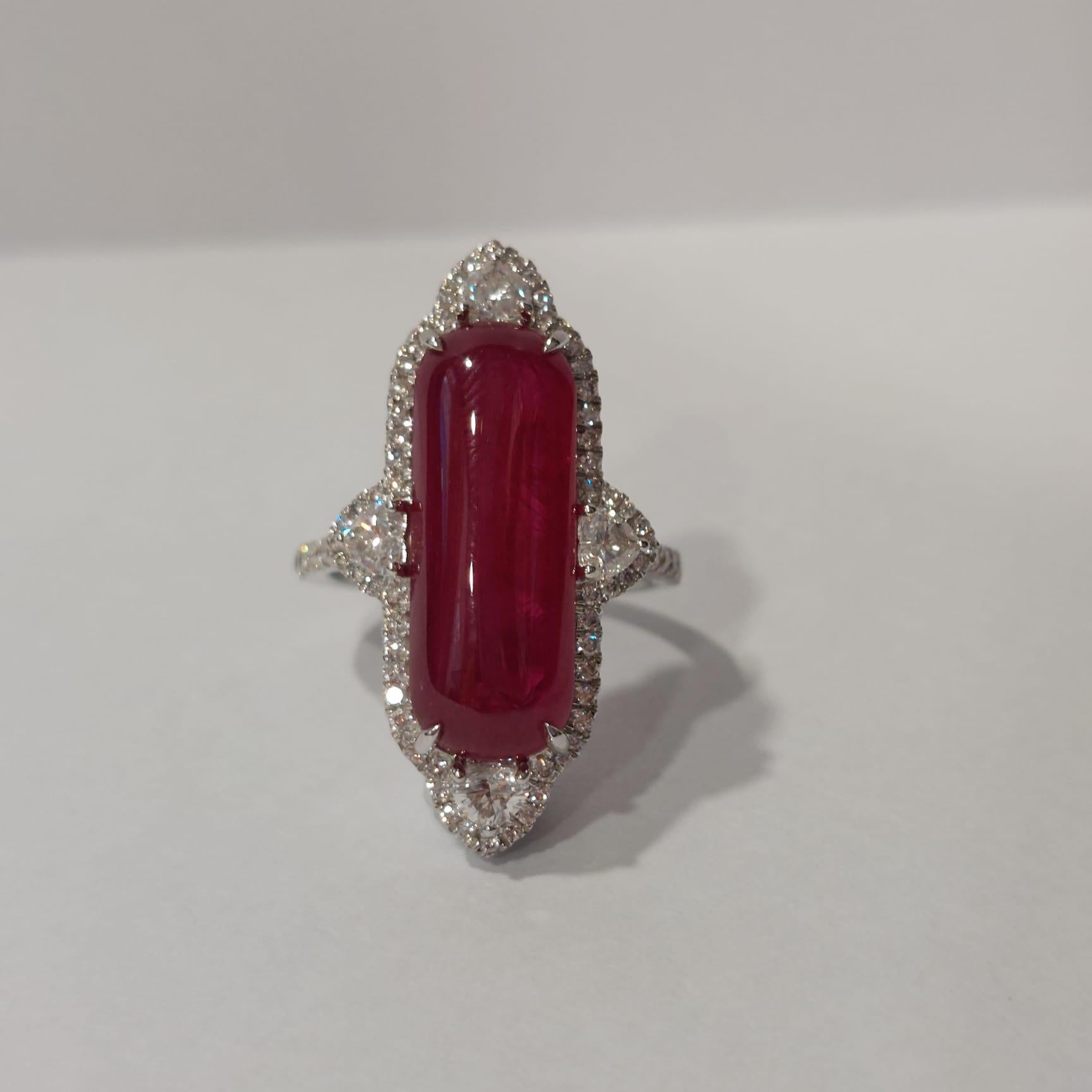 Brilliant Cut Gilin 18k White Gold Diamond Ring with Ruby For Sale
