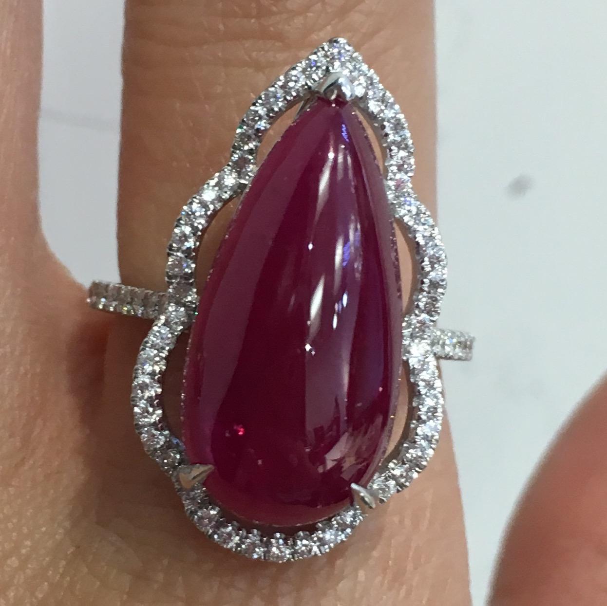 Modern GILIN 18K White Gold Diamond Ring with Ruby For Sale